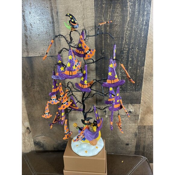Halloween Ceramic Witches ornaments Hat Metal Tree 13” Pumpkin, Cat Moon Stars - Picture 1 of 8